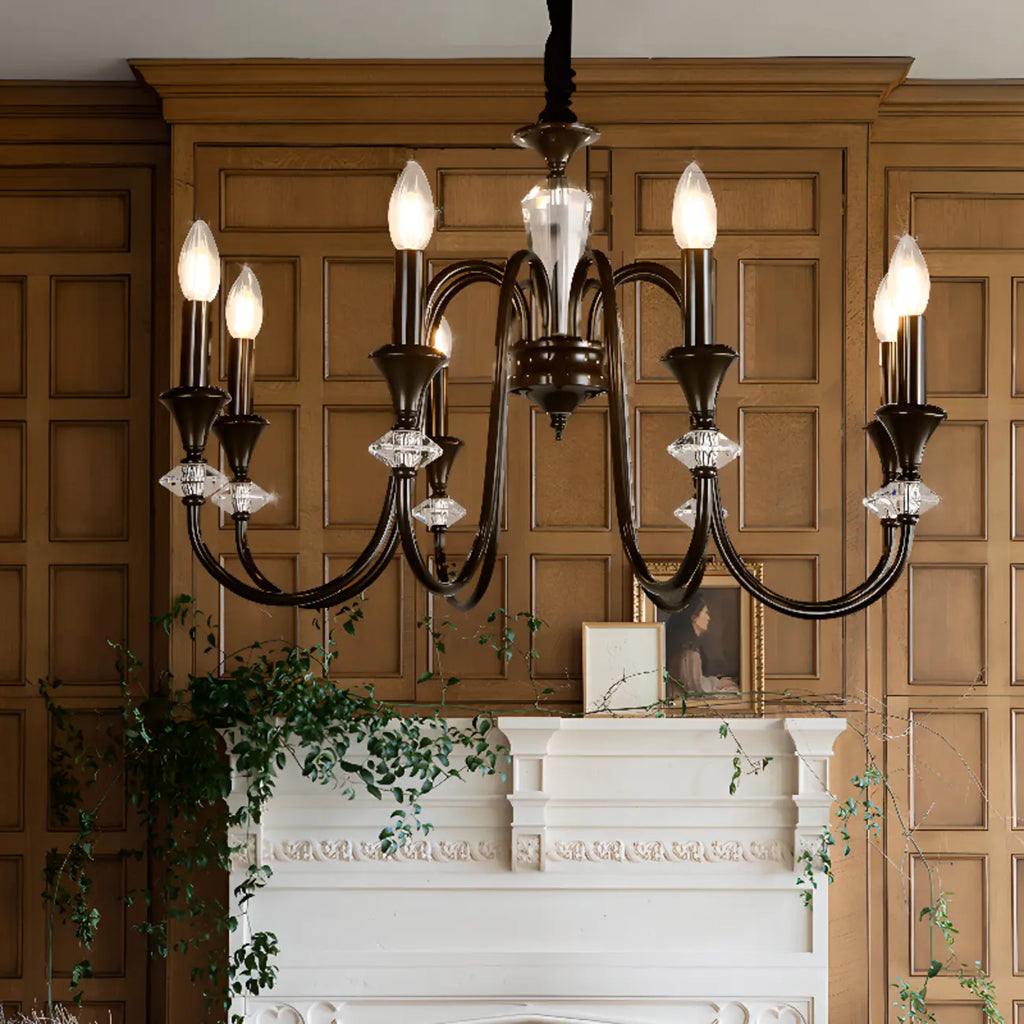 Retro Black Iron Crystal Chandelier with Adjustable Length