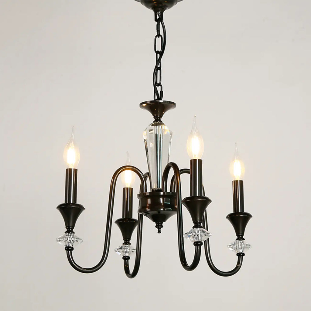 Retro Black Iron Crystal Chandelier with Adjustable Length