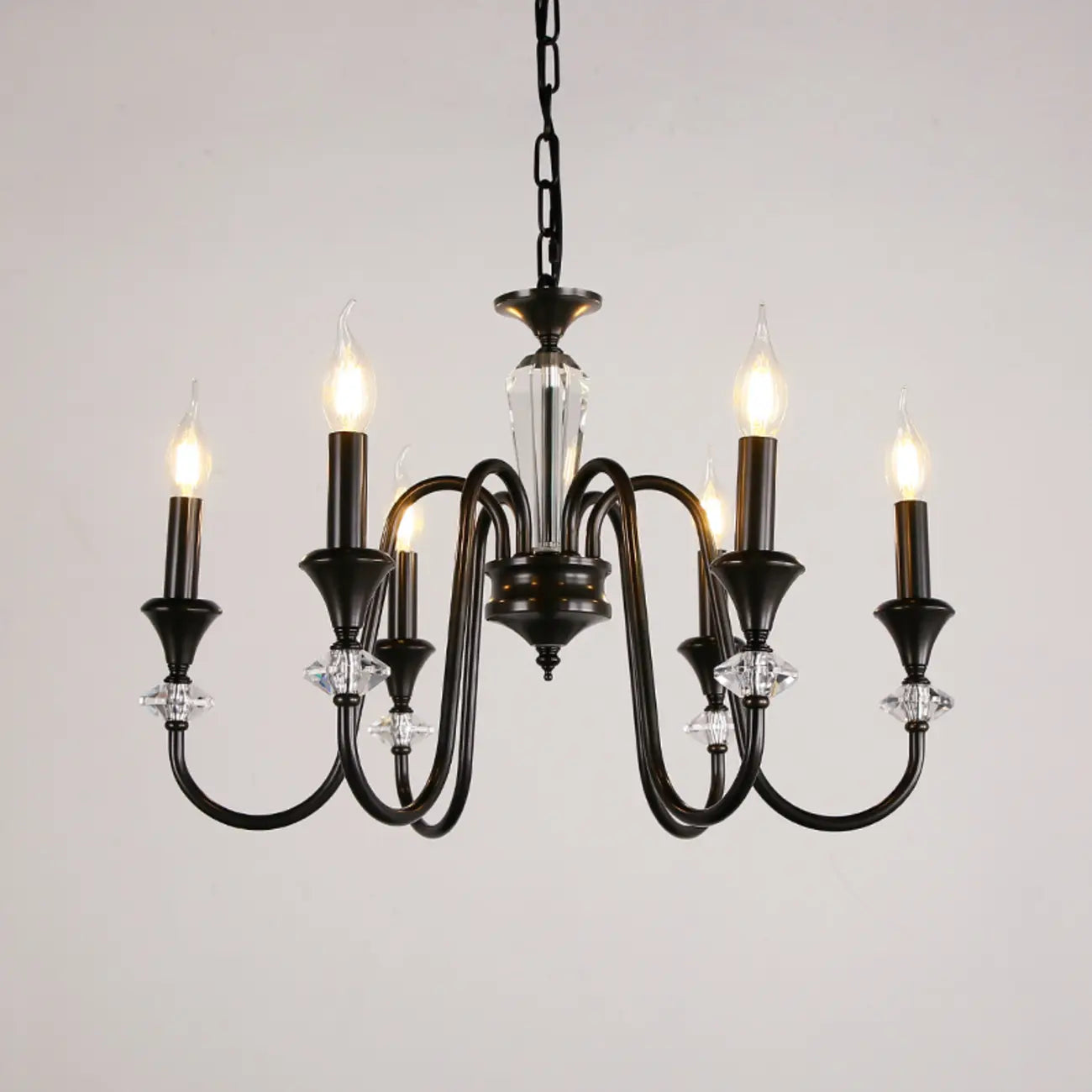 Retro Black Iron Crystal Chandelier with Adjustable Length
