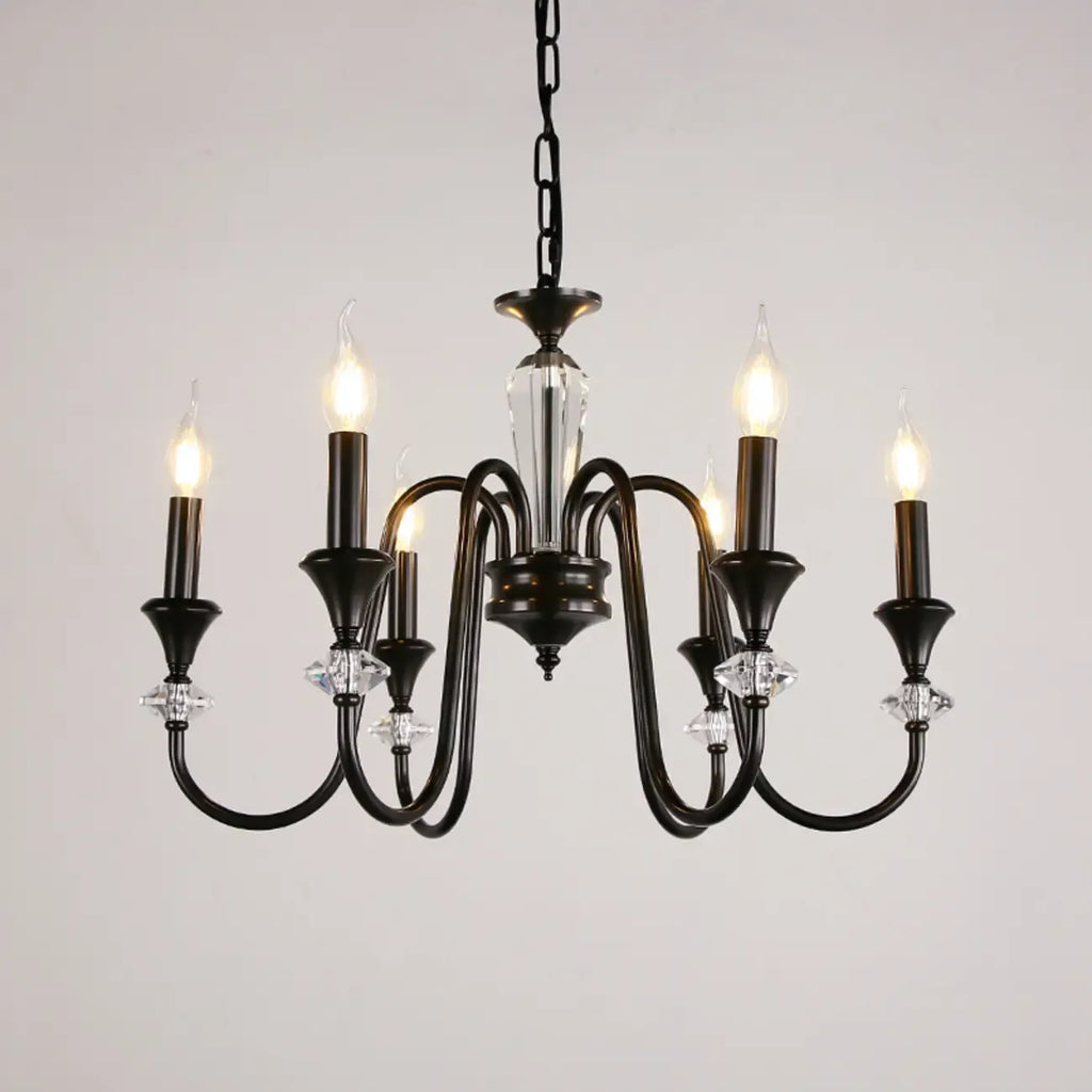 Retro Black Iron Crystal Chandelier with Adjustable Length