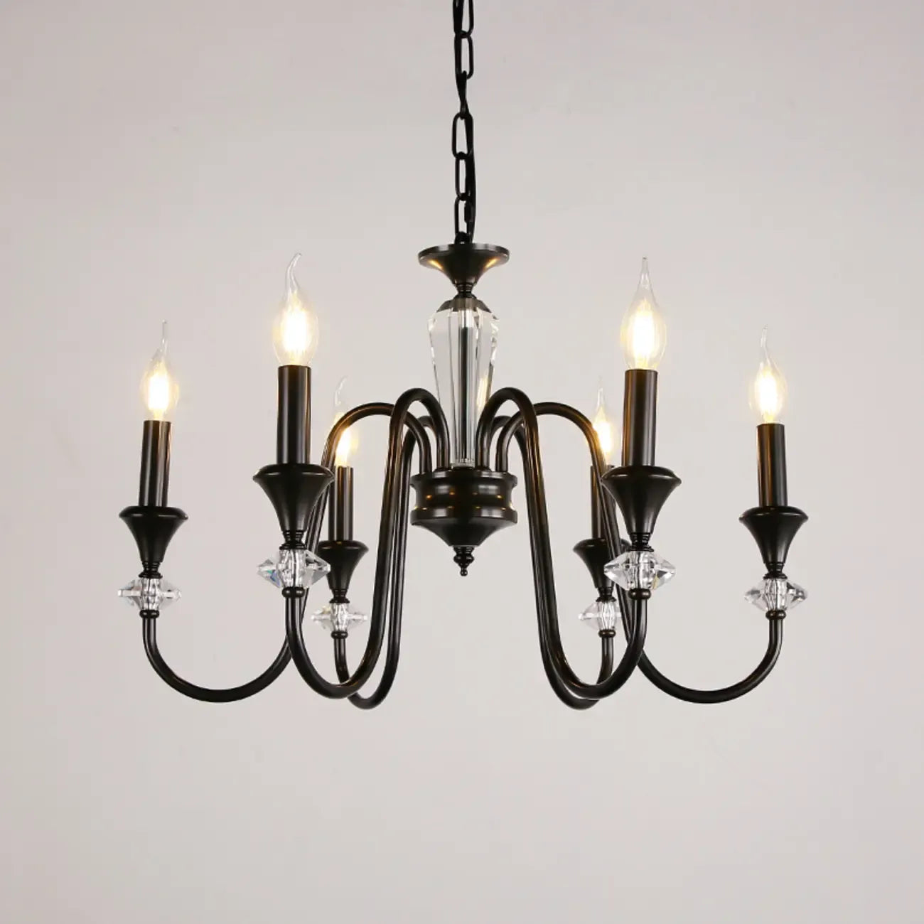 Retro Black Iron Crystal Chandelier with Adjustable Length
