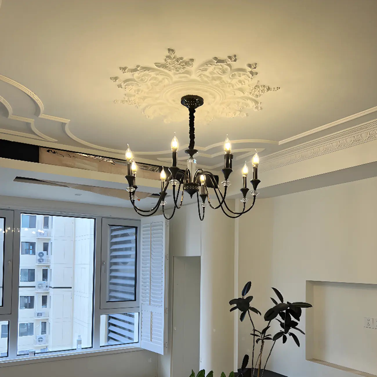 Retro Black Iron Crystal Chandelier with Adjustable Length