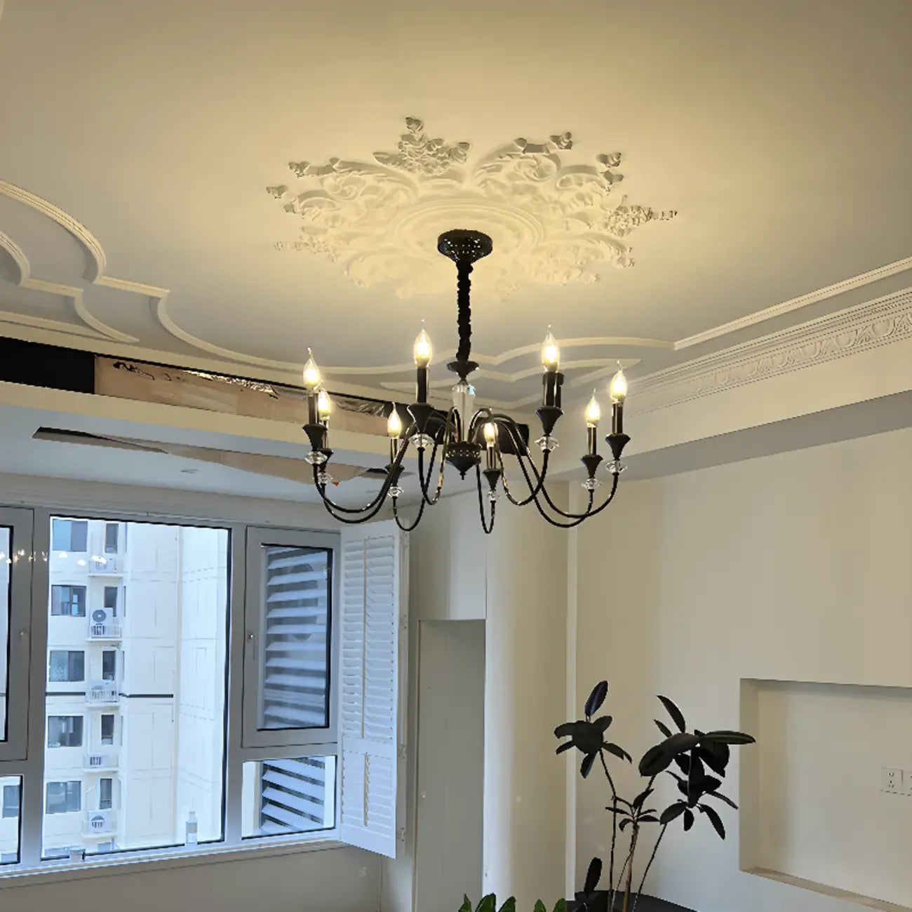 Retro Black Iron Crystal Chandelier with Adjustable Length