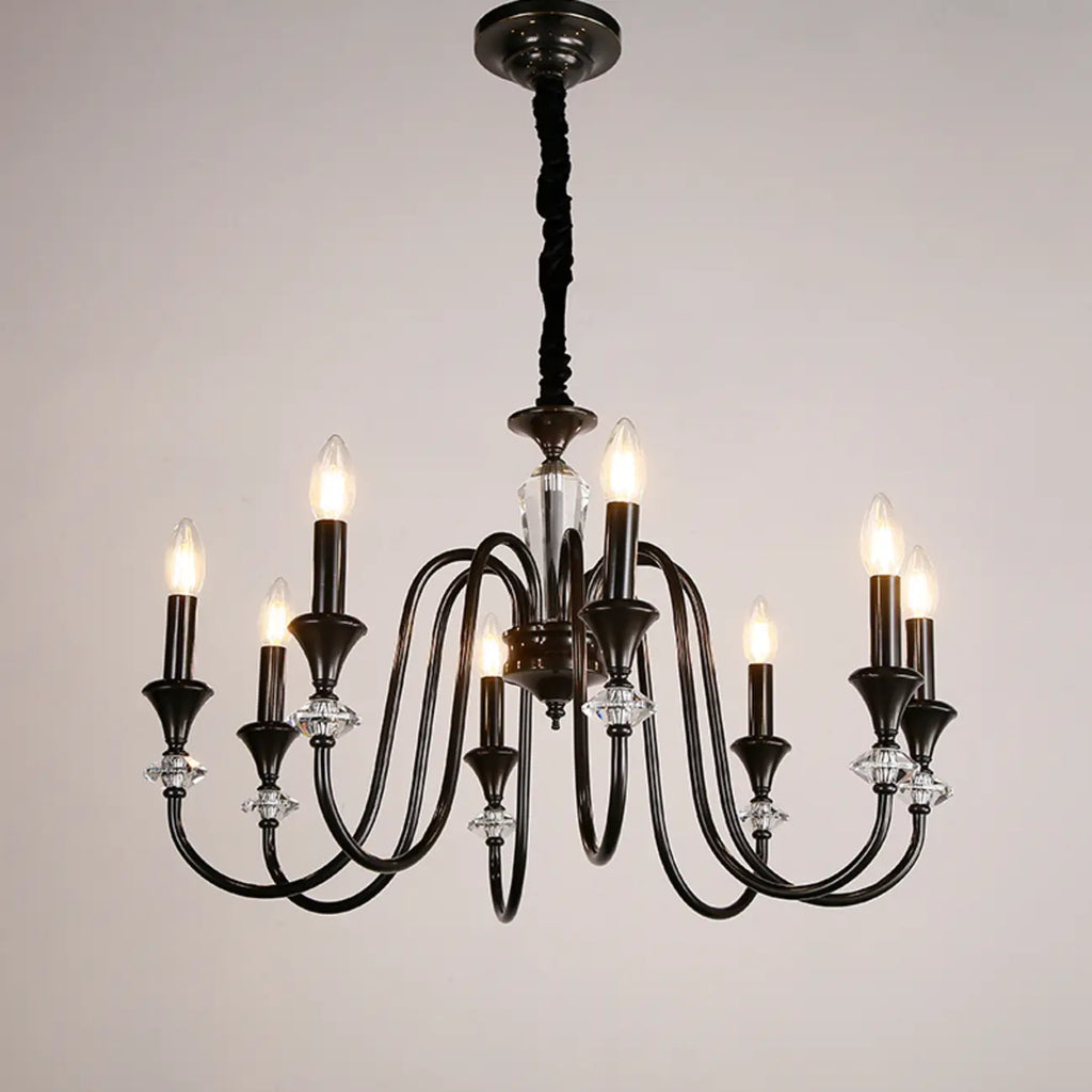 Retro Black Iron Crystal Chandelier with Adjustable Length