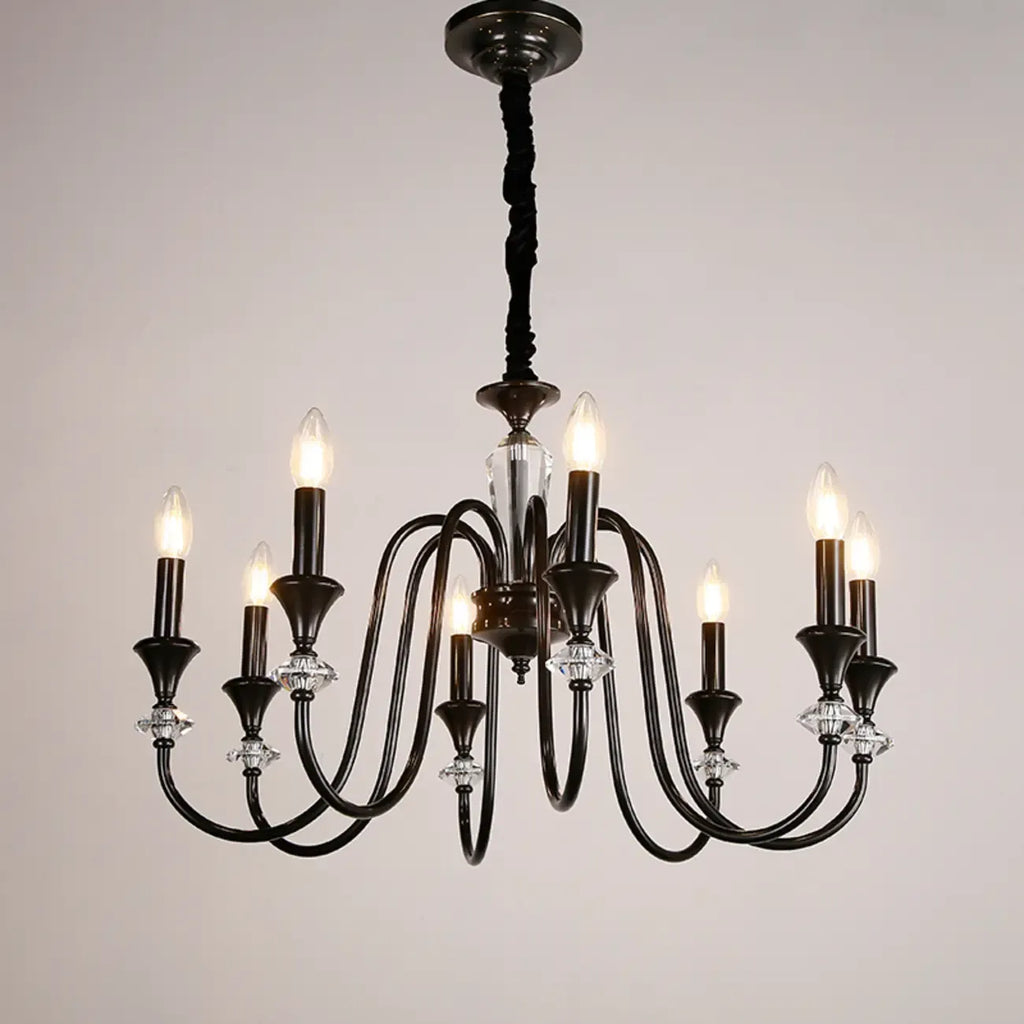 Retro Black Iron Crystal Chandelier with Adjustable Length