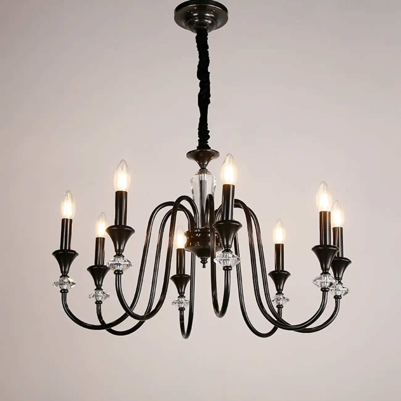 Retro Black Iron Crystal Chandelier with Adjustable Length