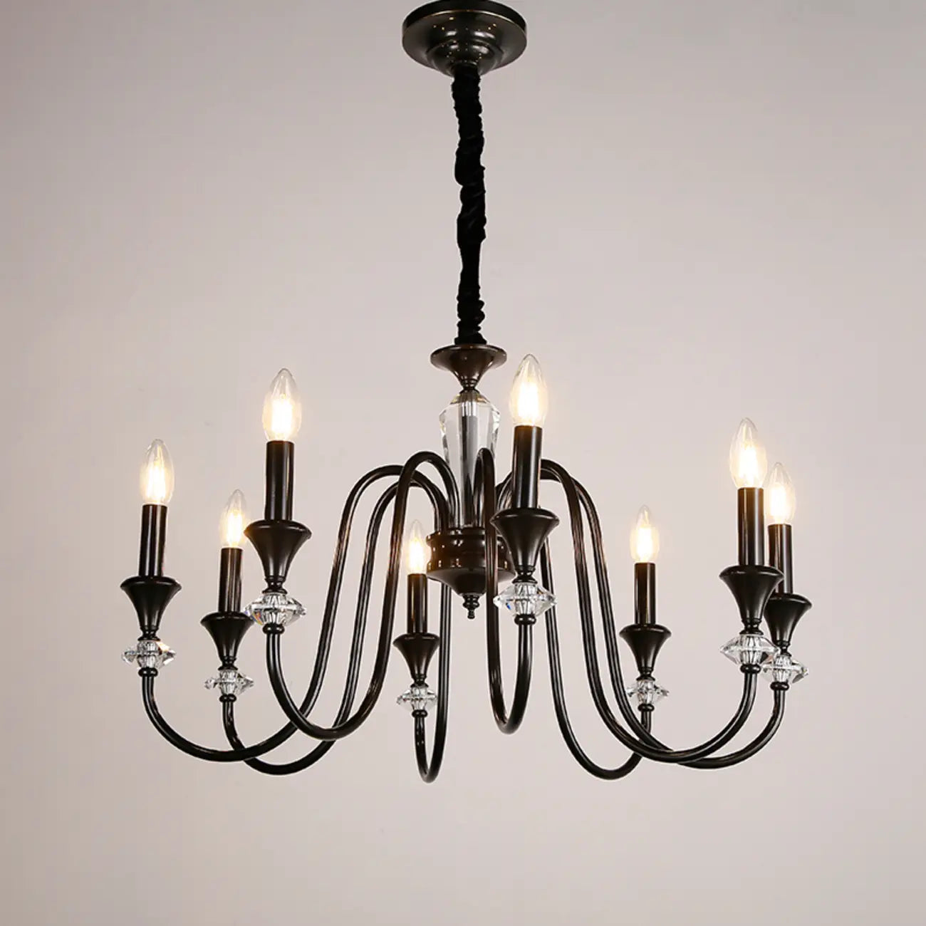 Retro Black Iron Crystal Chandelier with Adjustable Length