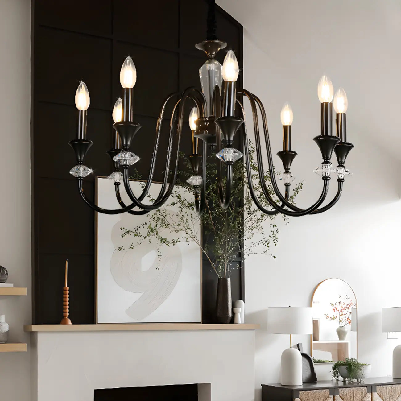 Retro Black Iron Crystal Chandelier with Adjustable Length