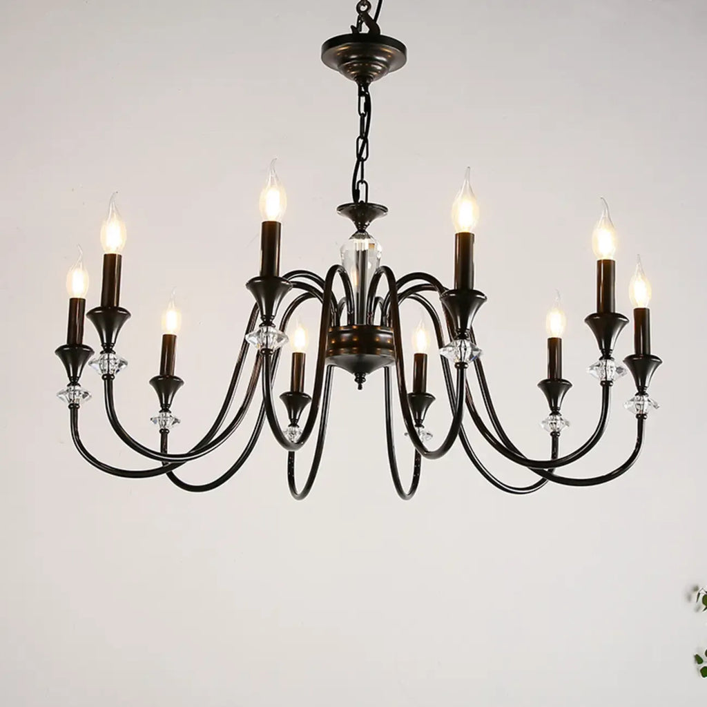 Retro Black Iron Crystal Chandelier with Adjustable Length