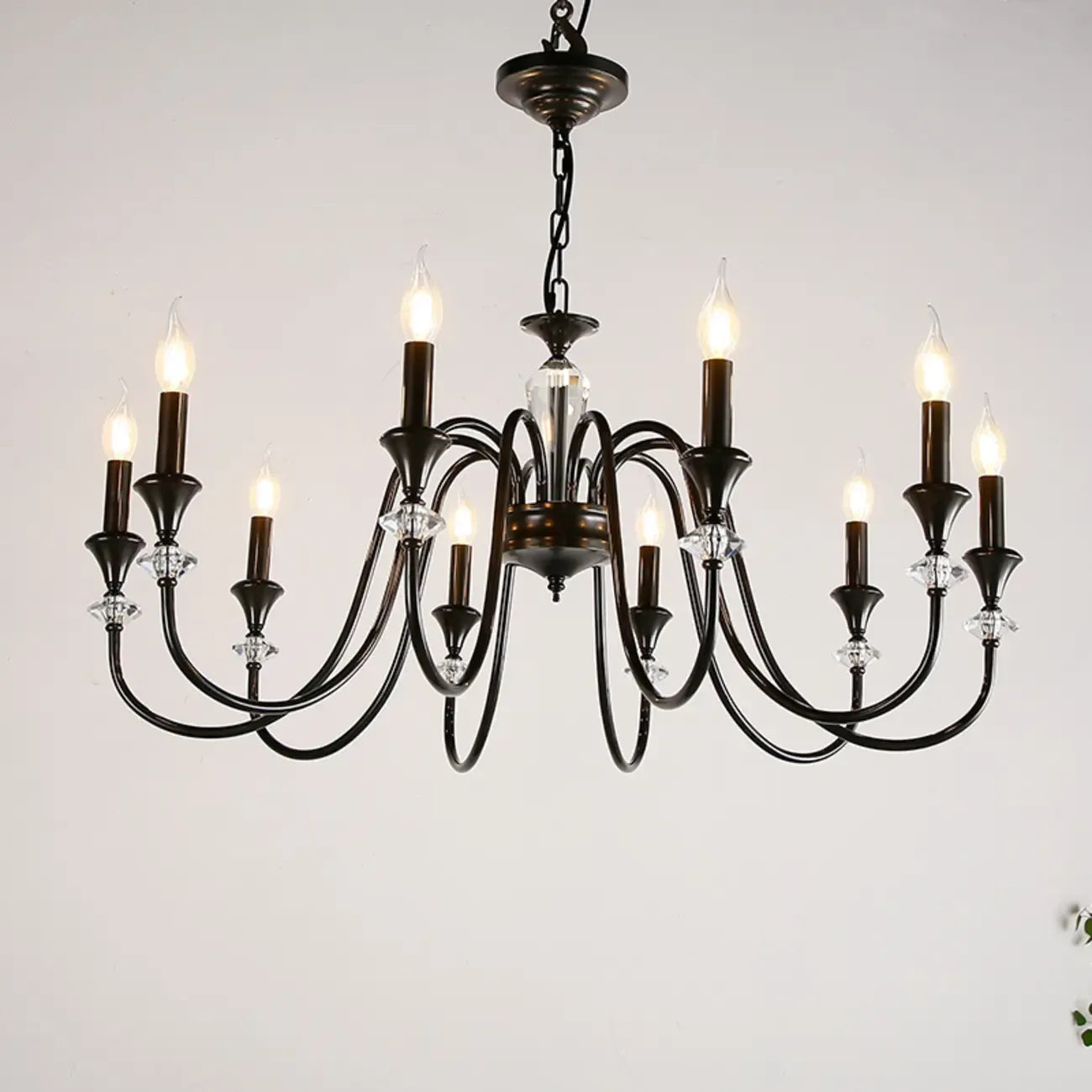 Retro Black Iron Crystal Chandelier with Adjustable Length