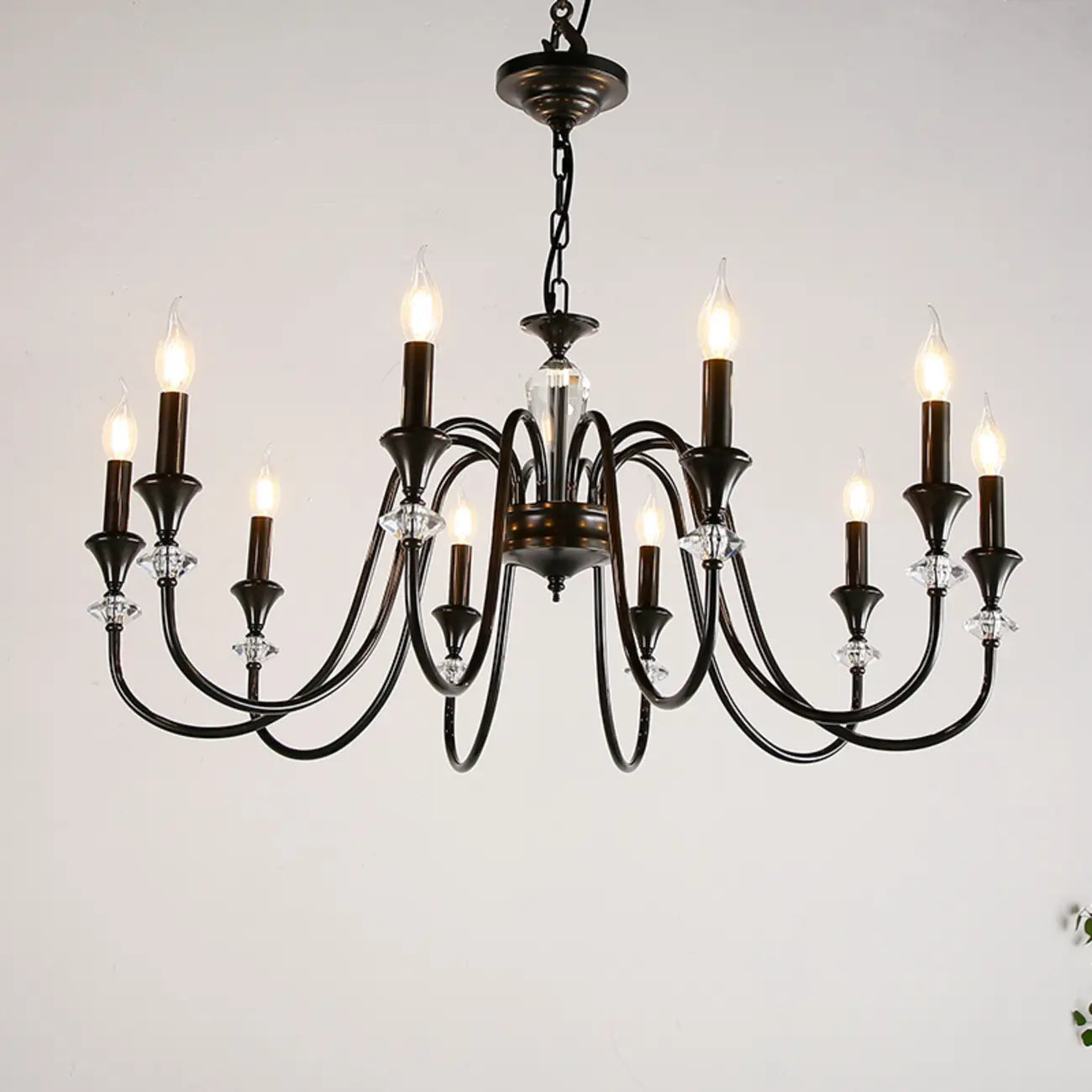 Retro Black Iron Crystal Chandelier with Adjustable Length