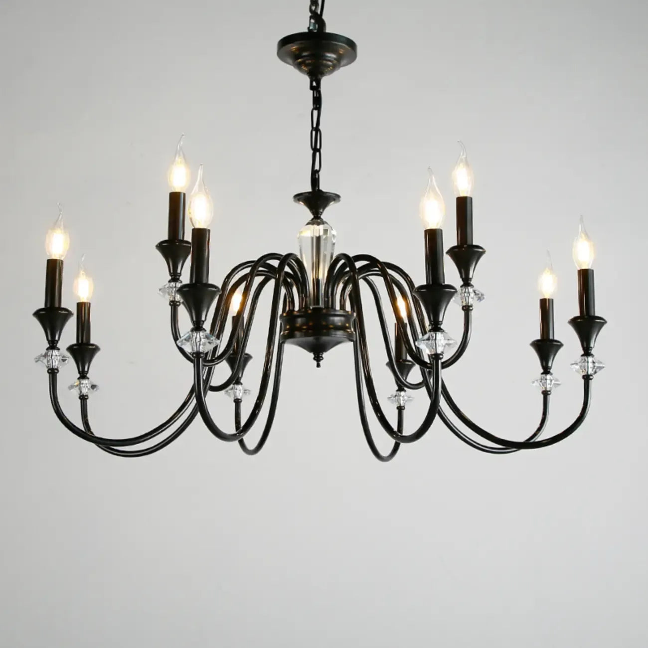 Retro Black Iron Crystal Chandelier with Adjustable Length