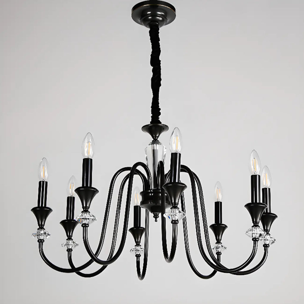 Retro Black Iron Crystal Chandelier with Adjustable Length