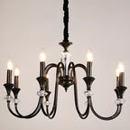 Retro Black Iron Crystal Chandelier with Adjustable Length