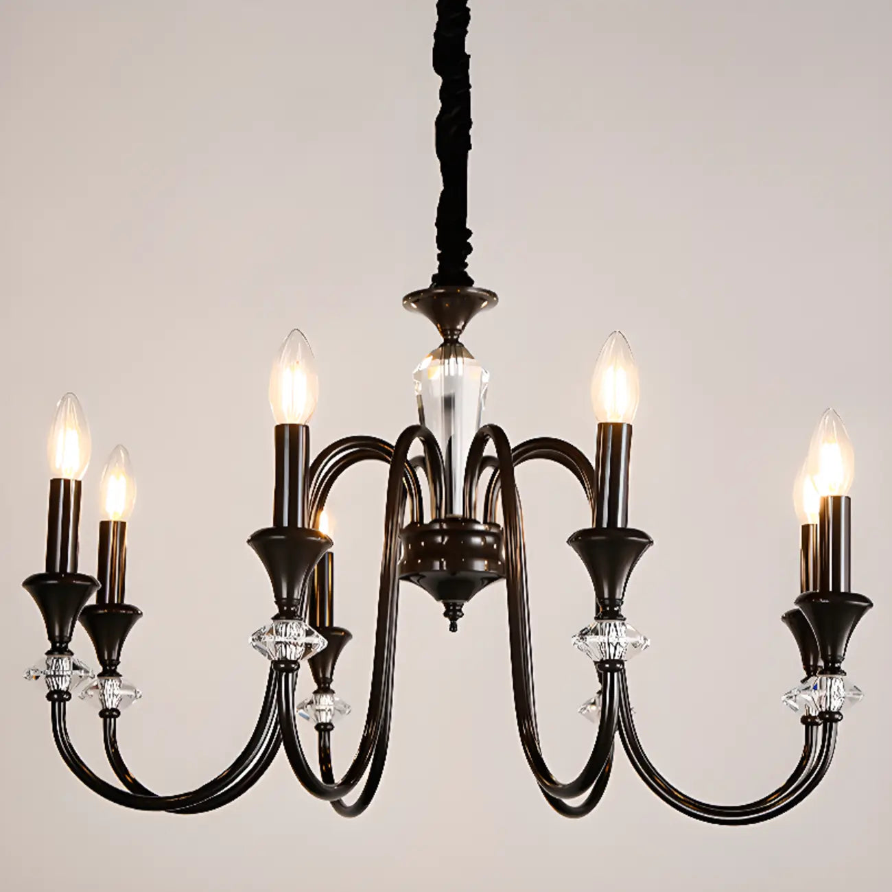 Retro Black Iron Crystal Chandelier with Adjustable Length