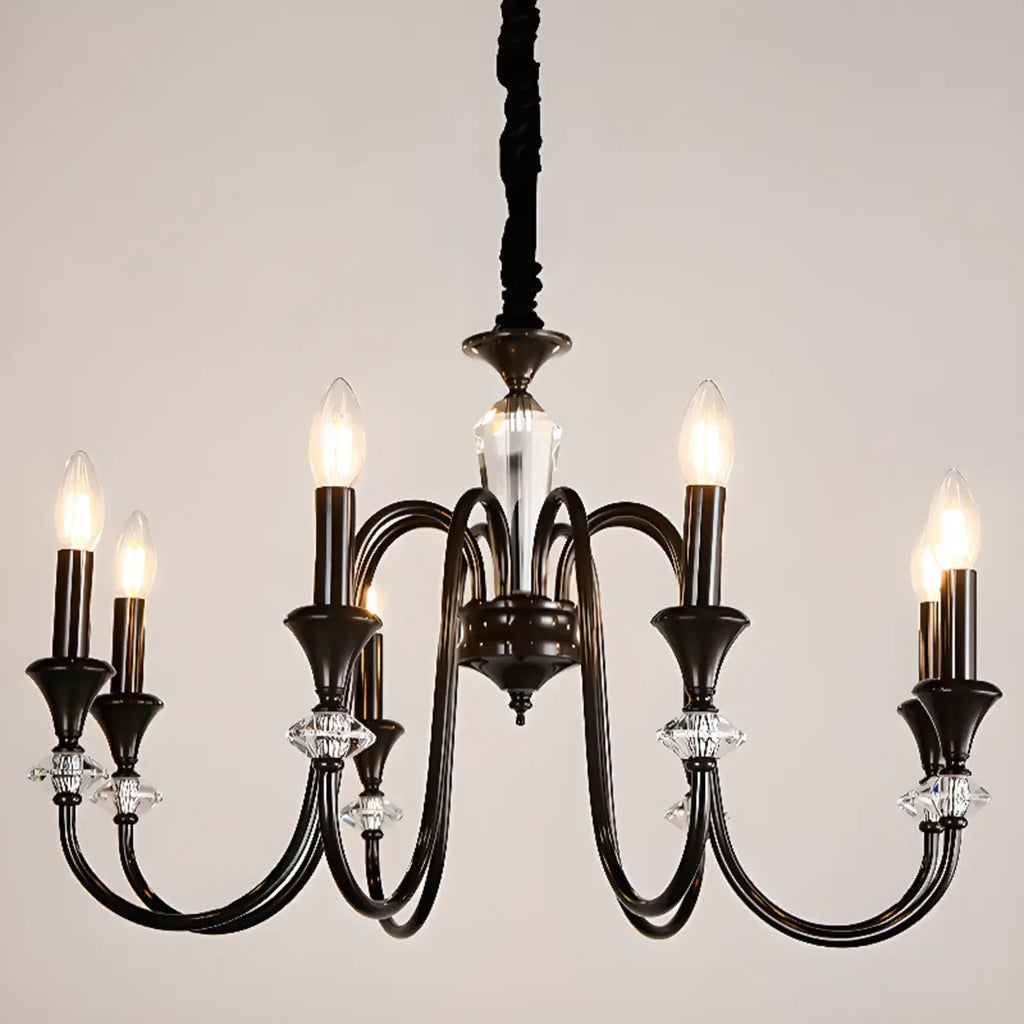 Retro Black Iron Crystal Chandelier with Adjustable Length