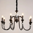 Retro Black Iron Crystal Chandelier with Adjustable Length