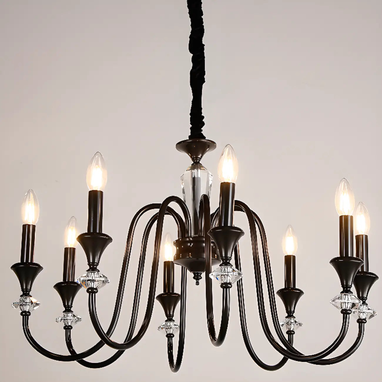 Retro Black Iron Crystal Chandelier with Adjustable Length