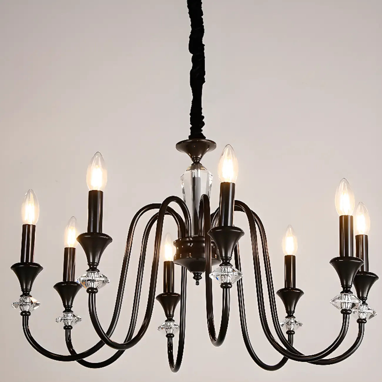 Retro Black Iron Crystal Chandelier with Adjustable Length