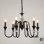 Retro Black Iron Crystal Chandelier with Adjustable Length