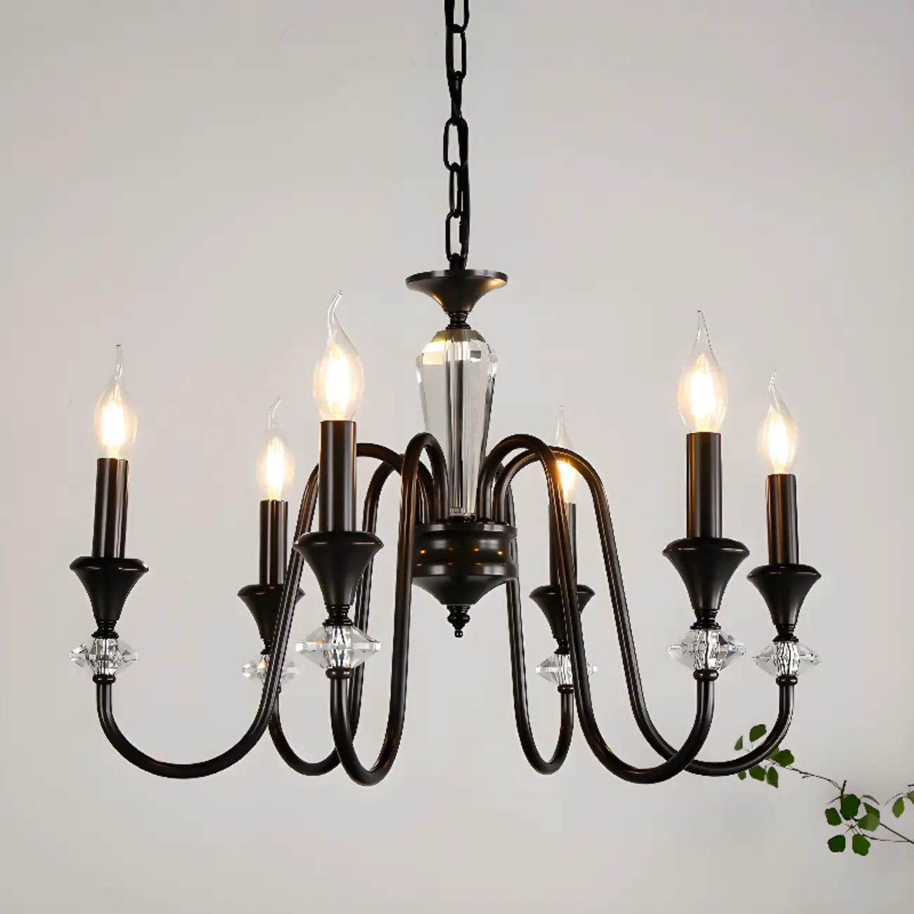 Retro Black Iron Crystal Chandelier with Adjustable Length