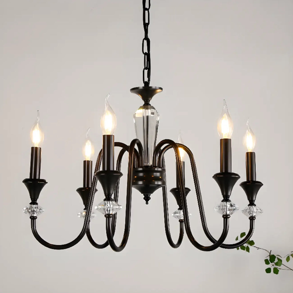 Retro Black Iron Crystal Chandelier with Adjustable Length