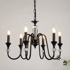 Retro Black Iron Crystal Chandelier with Adjustable Length