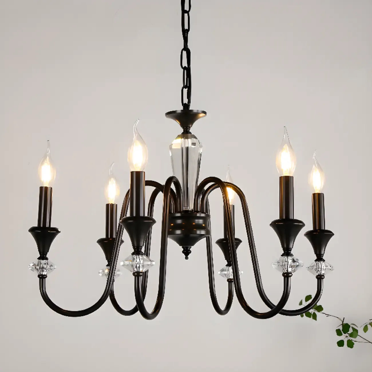 Retro Black Iron Crystal Chandelier with Adjustable Length