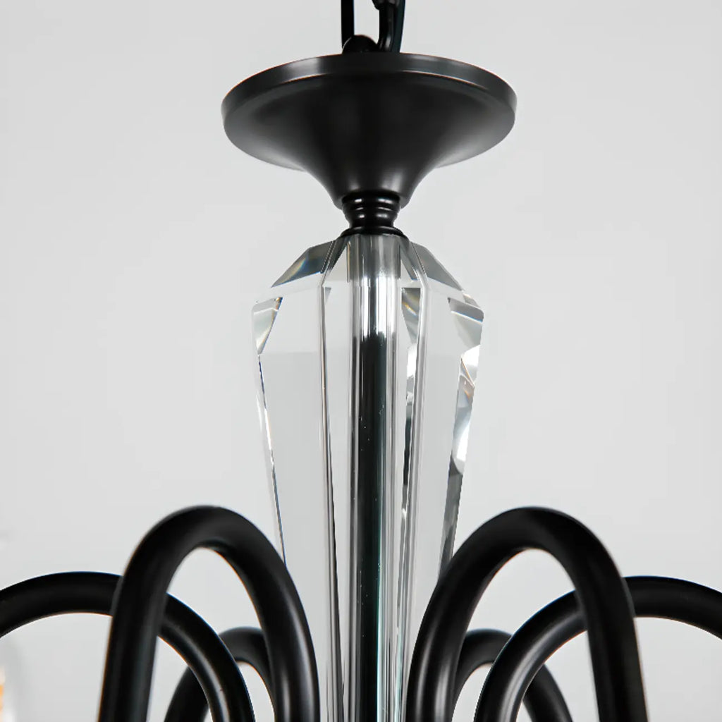 Retro Black Iron Crystal Chandelier with Adjustable Length