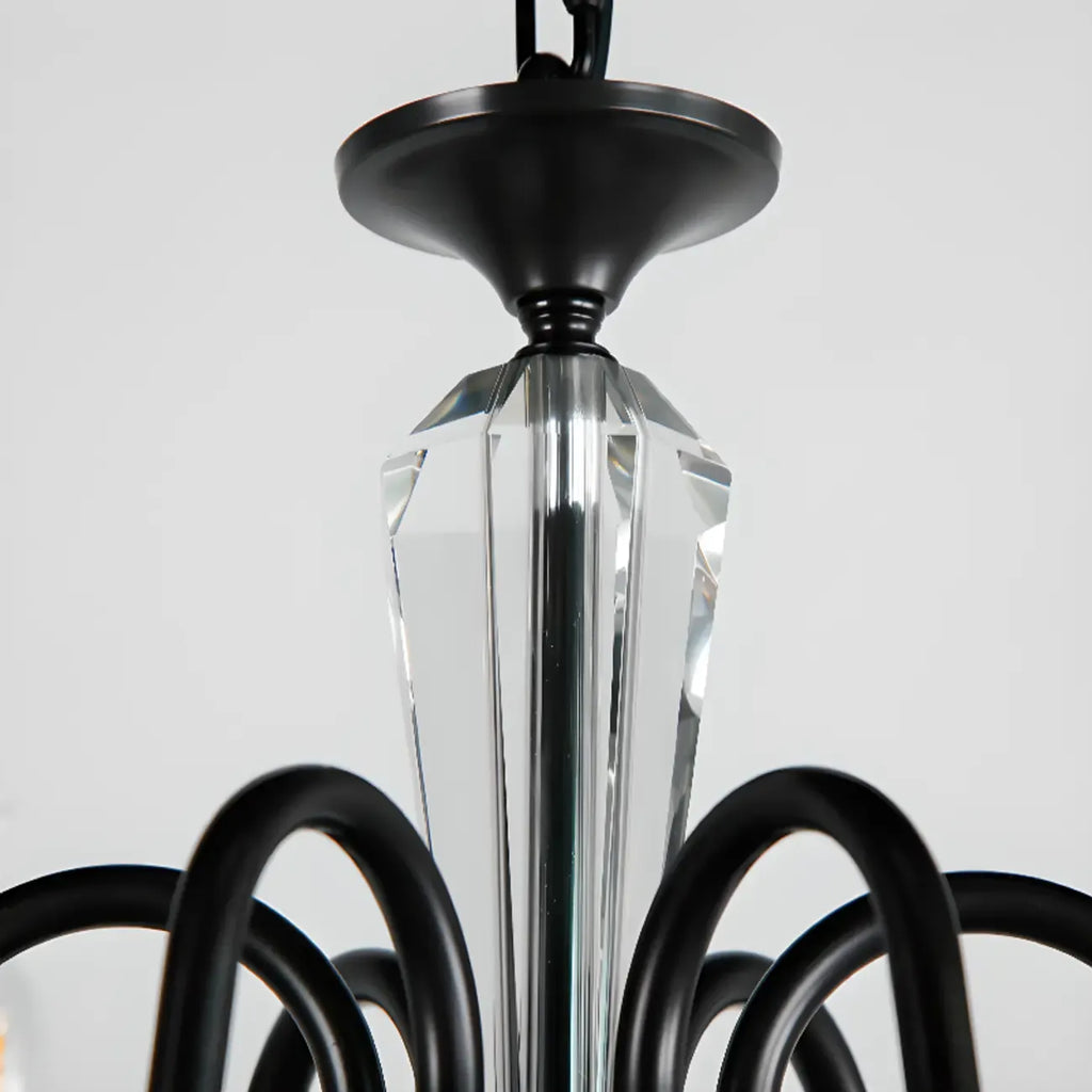 Retro Black Iron Crystal Chandelier with Adjustable Length