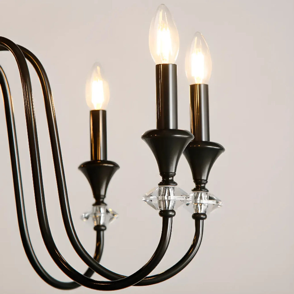 Retro Black Iron Crystal Chandelier with Adjustable Length
