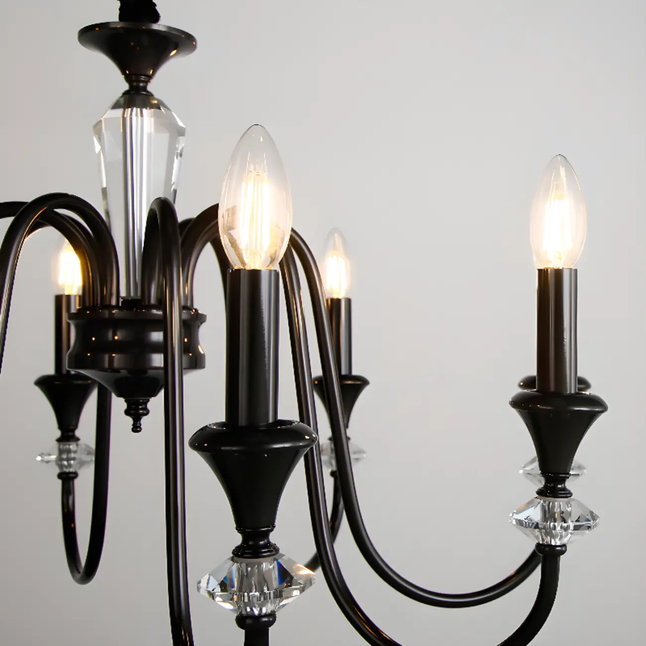 Retro Black Iron Crystal Chandelier with Adjustable Length