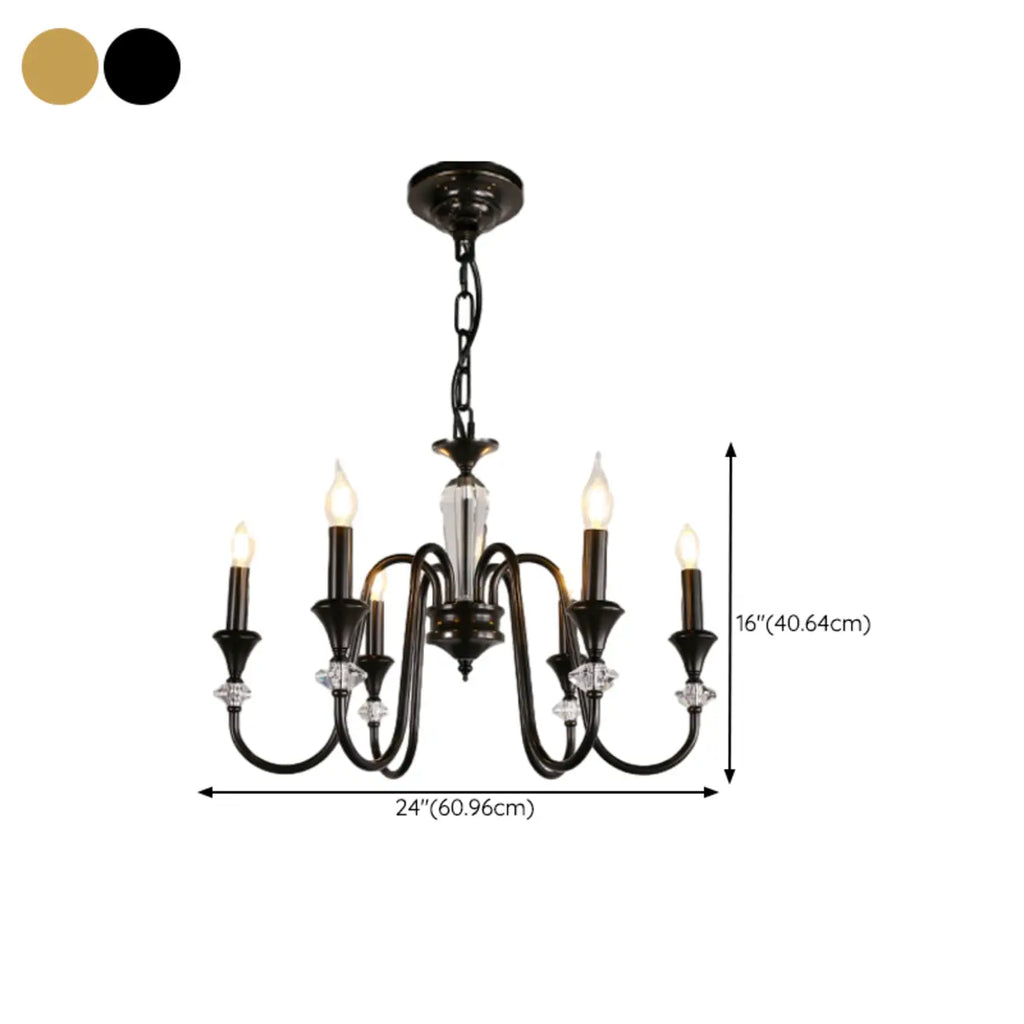 Retro Black Iron Crystal Chandelier with Adjustable Length