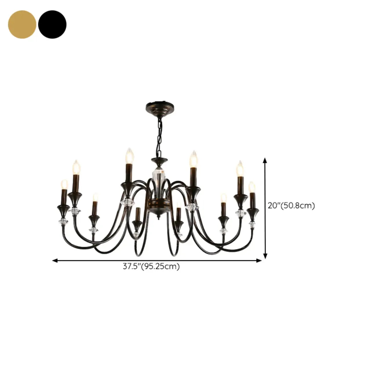 Retro Black Iron Crystal Chandelier with Adjustable Length
