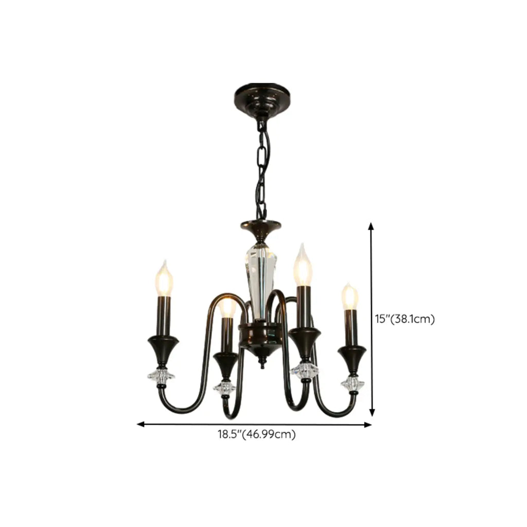 Retro Black Iron Crystal Chandelier with Adjustable Length