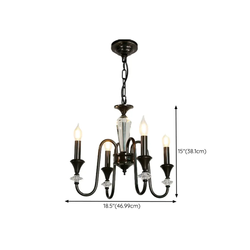 Retro Black Iron Crystal Chandelier with Adjustable Length