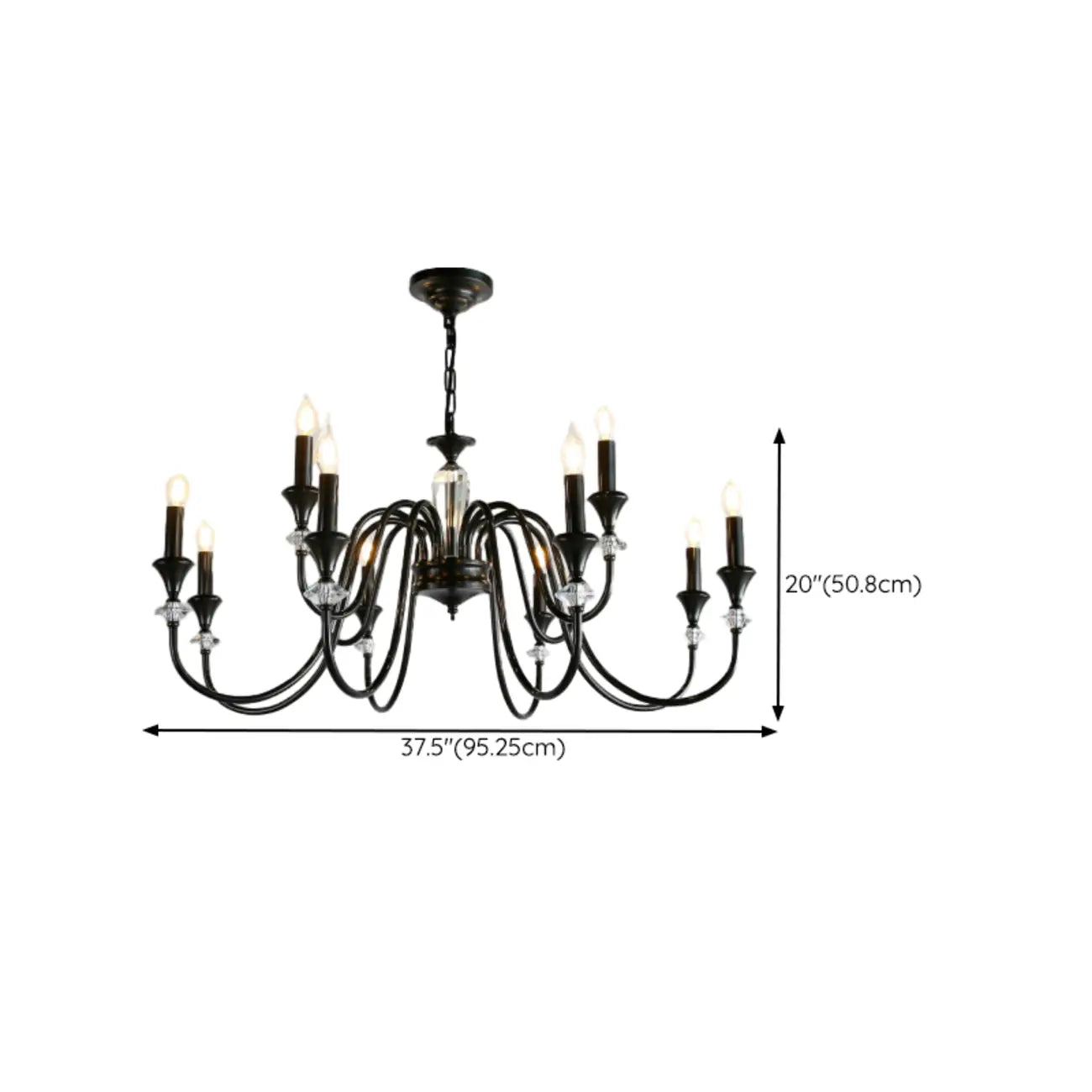 Retro Black Iron Crystal Chandelier with Adjustable Length