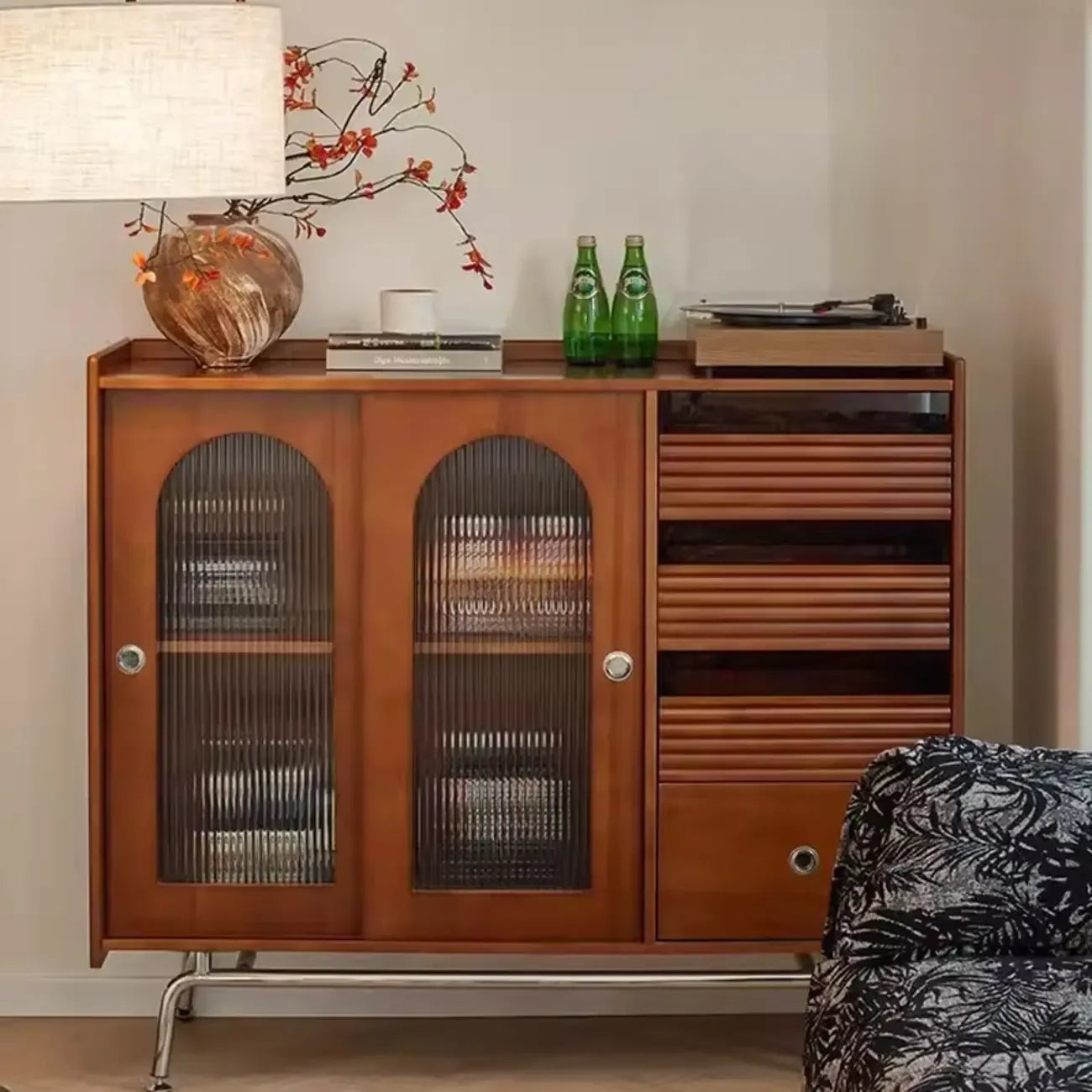 Scandinavian Brown Wooden Buffet Table with Storage