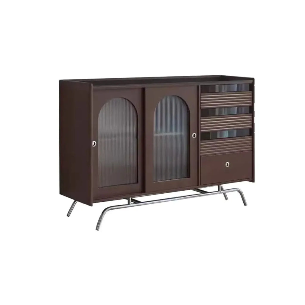 Scandinavian Brown Wooden Buffet Table with Storage