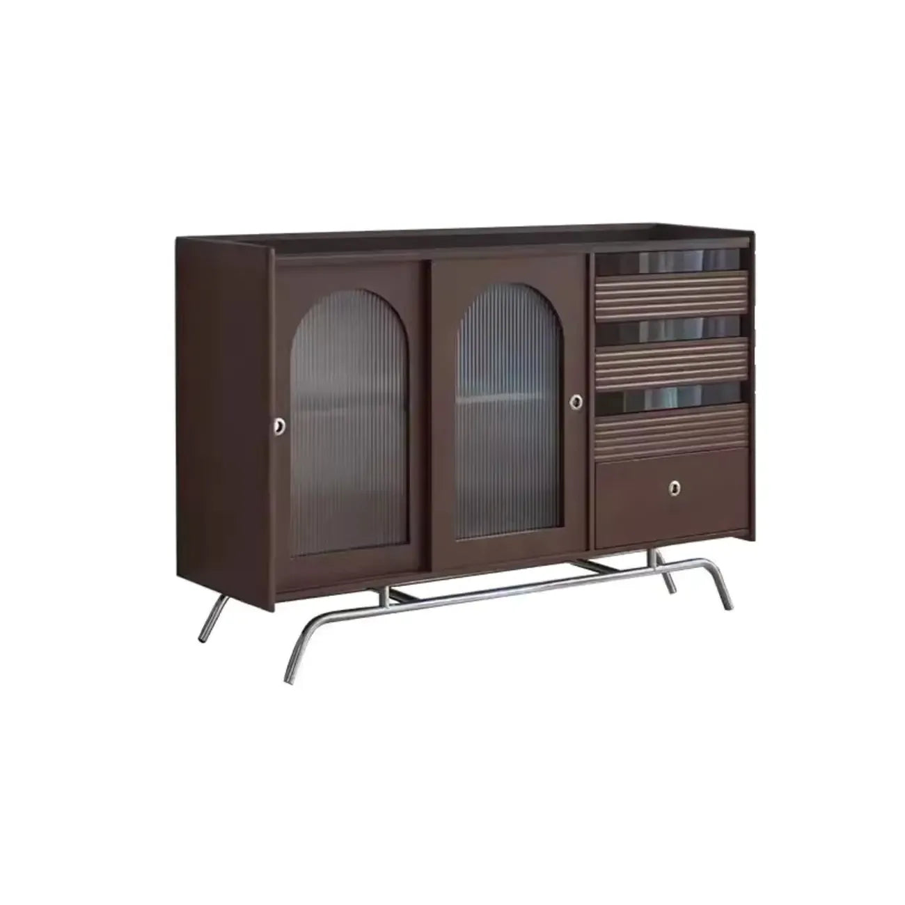 Scandinavian Brown Wooden Buffet Table with Storage