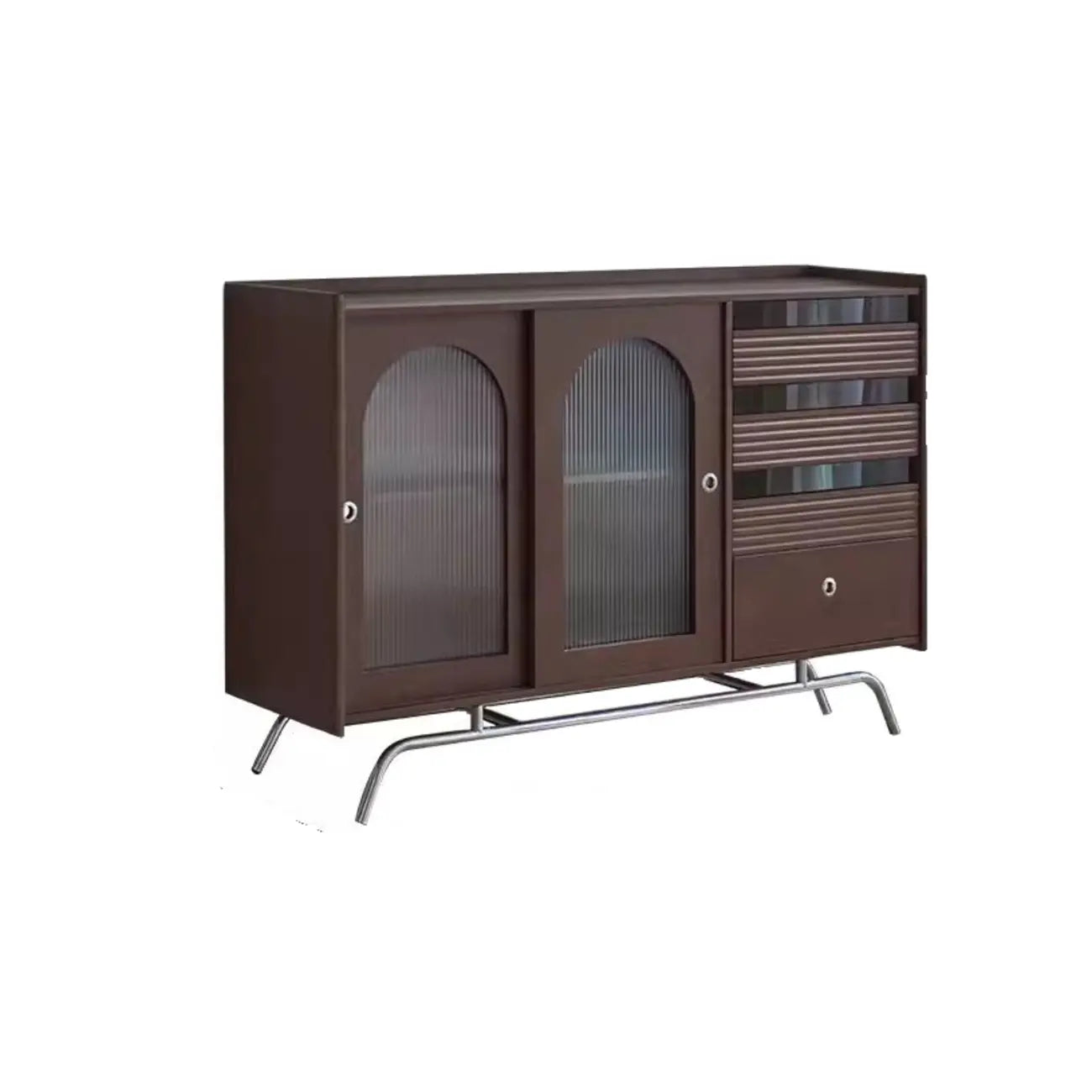 Scandinavian Brown Wooden Buffet Table with Storage