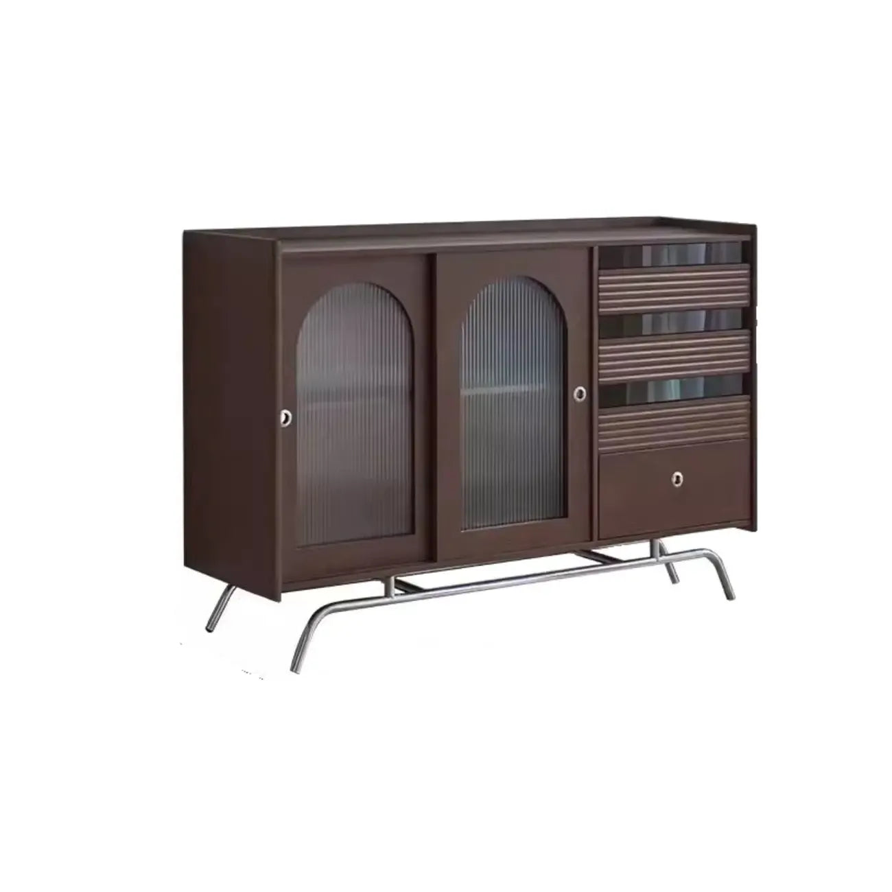 Scandinavian Brown Wooden Buffet Table with Storage