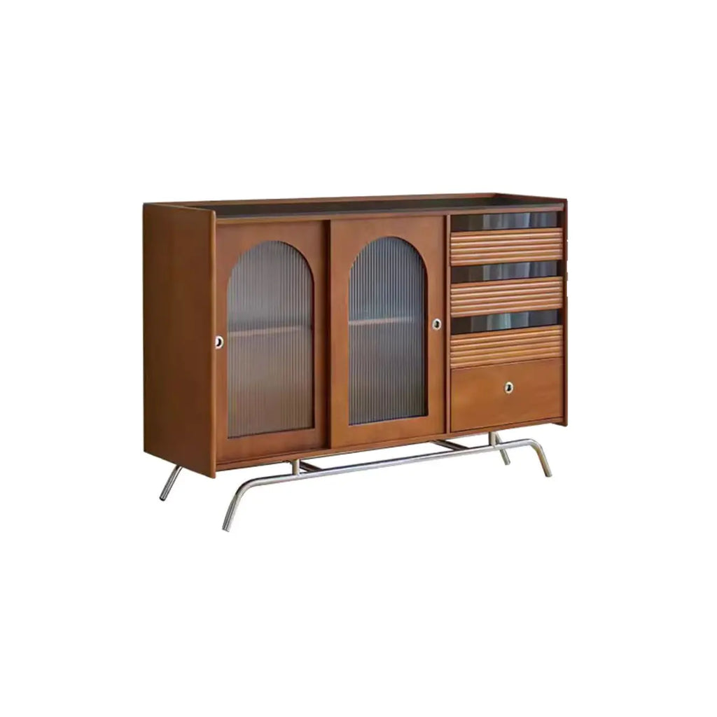 Scandinavian Brown Wooden Buffet Table with Storage
