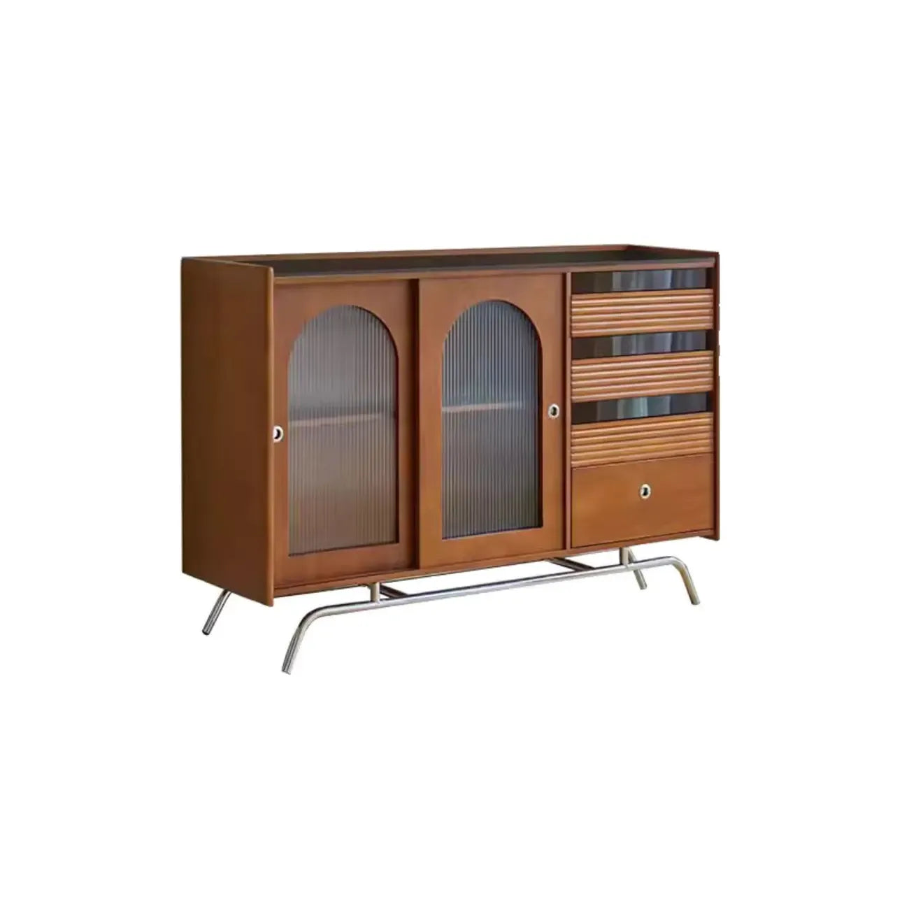 Scandinavian Brown Wooden Buffet Table with Storage