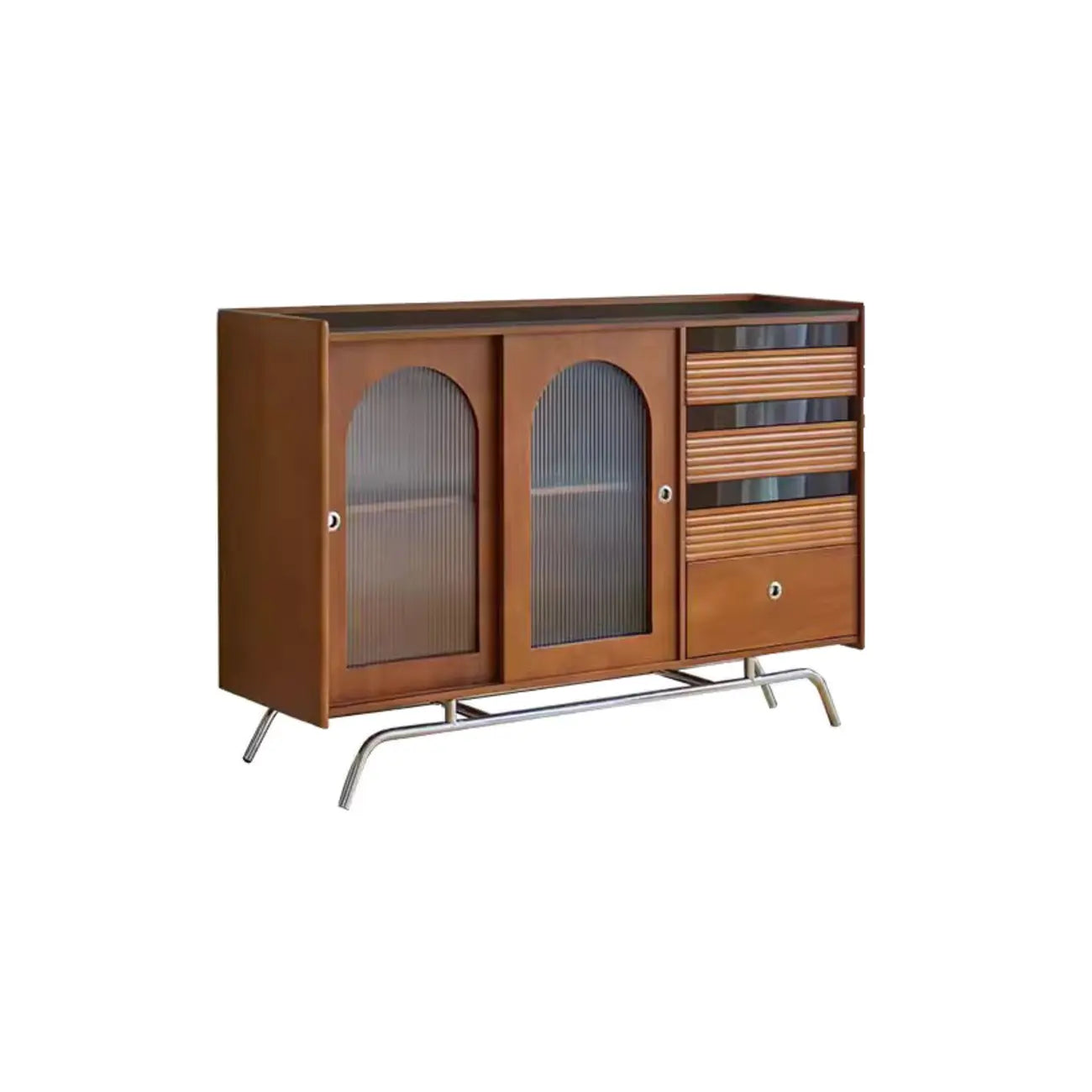Scandinavian Brown Wooden Buffet Table with Storage