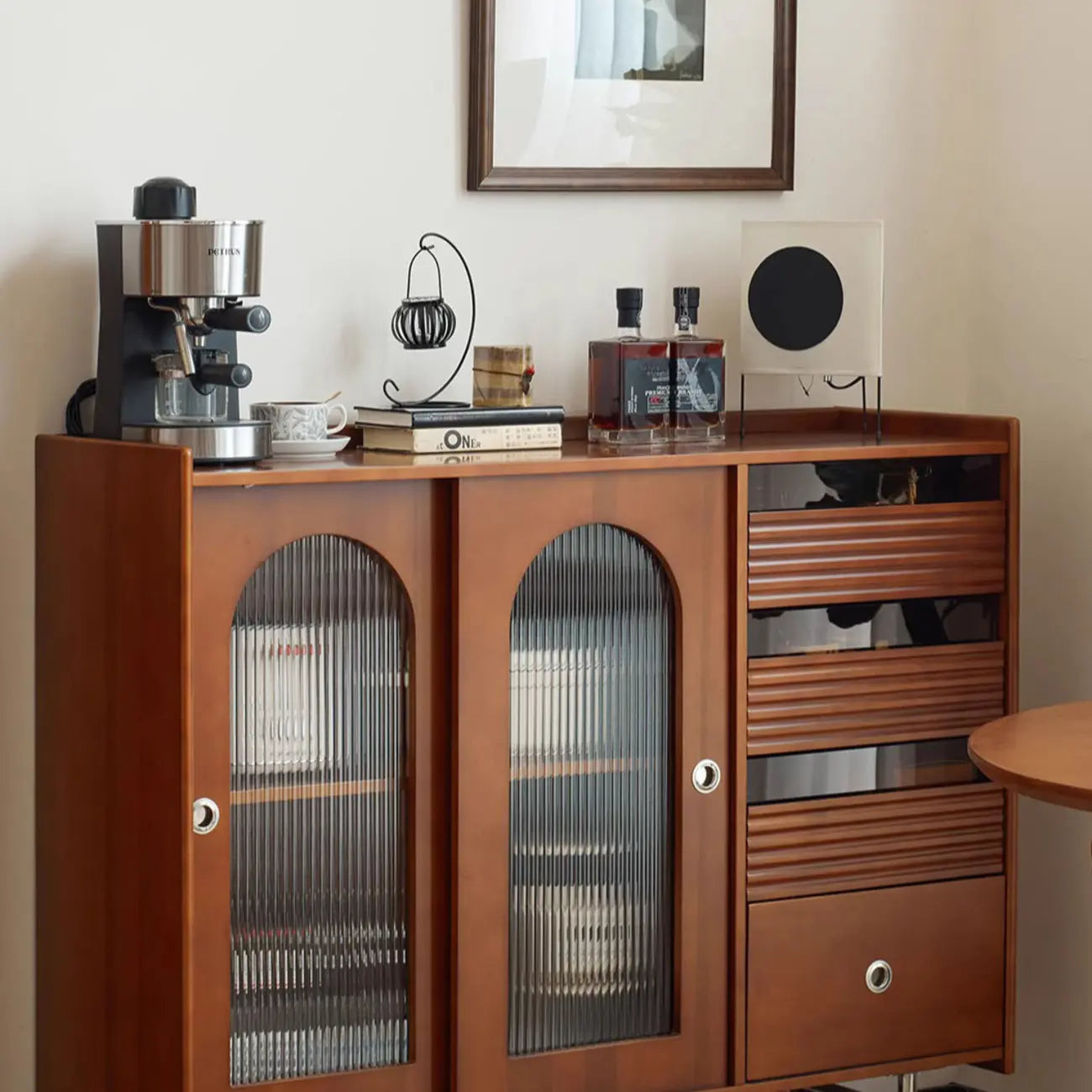 Scandinavian Brown Wooden Buffet Table with Storage