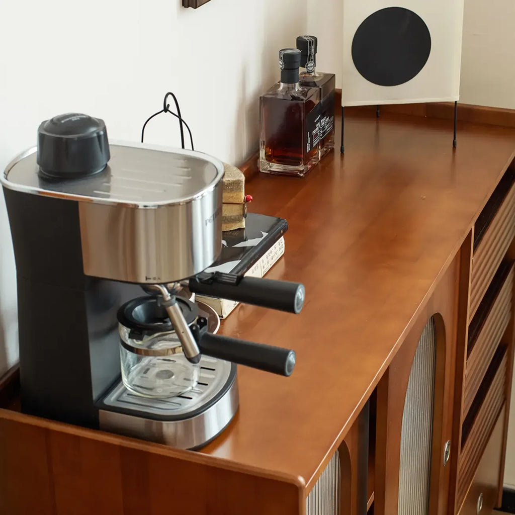 Scandinavian Brown Wooden Buffet Table with Storage