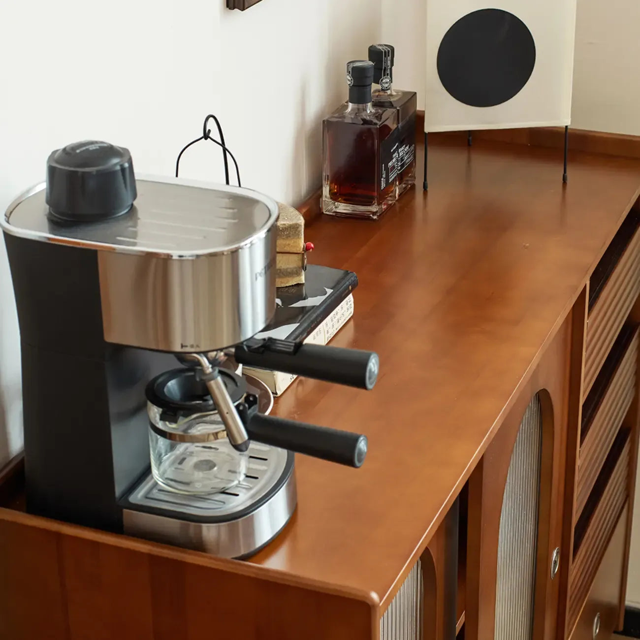 Scandinavian Brown Wooden Buffet Table with Storage