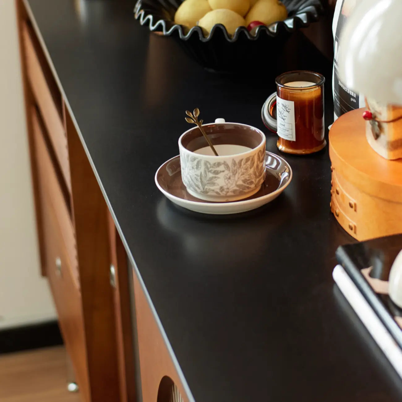Scandinavian Brown Wooden Buffet Table with Storage