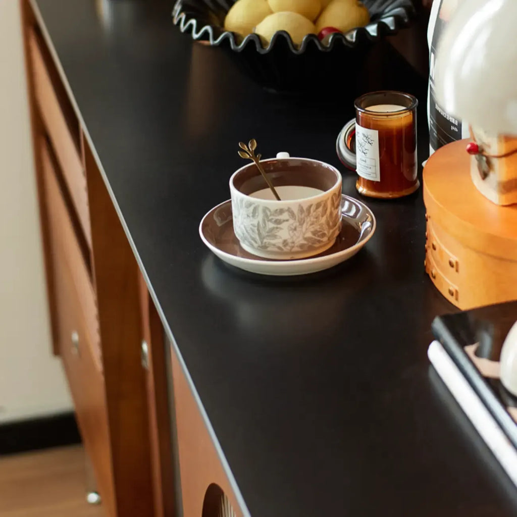 Scandinavian Brown Wooden Buffet Table with Storage